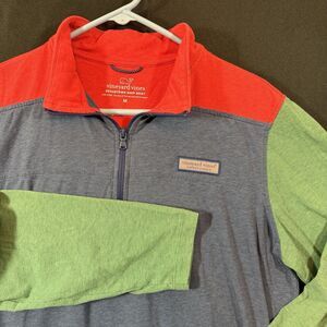 Vines Edgartown Shep Shirt Mens Medium Colorblock Blue Red Green Zip